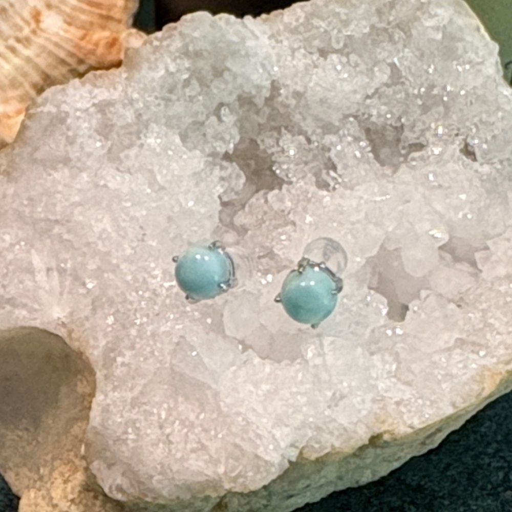 Genuine Larimar silver studs Pr “A”